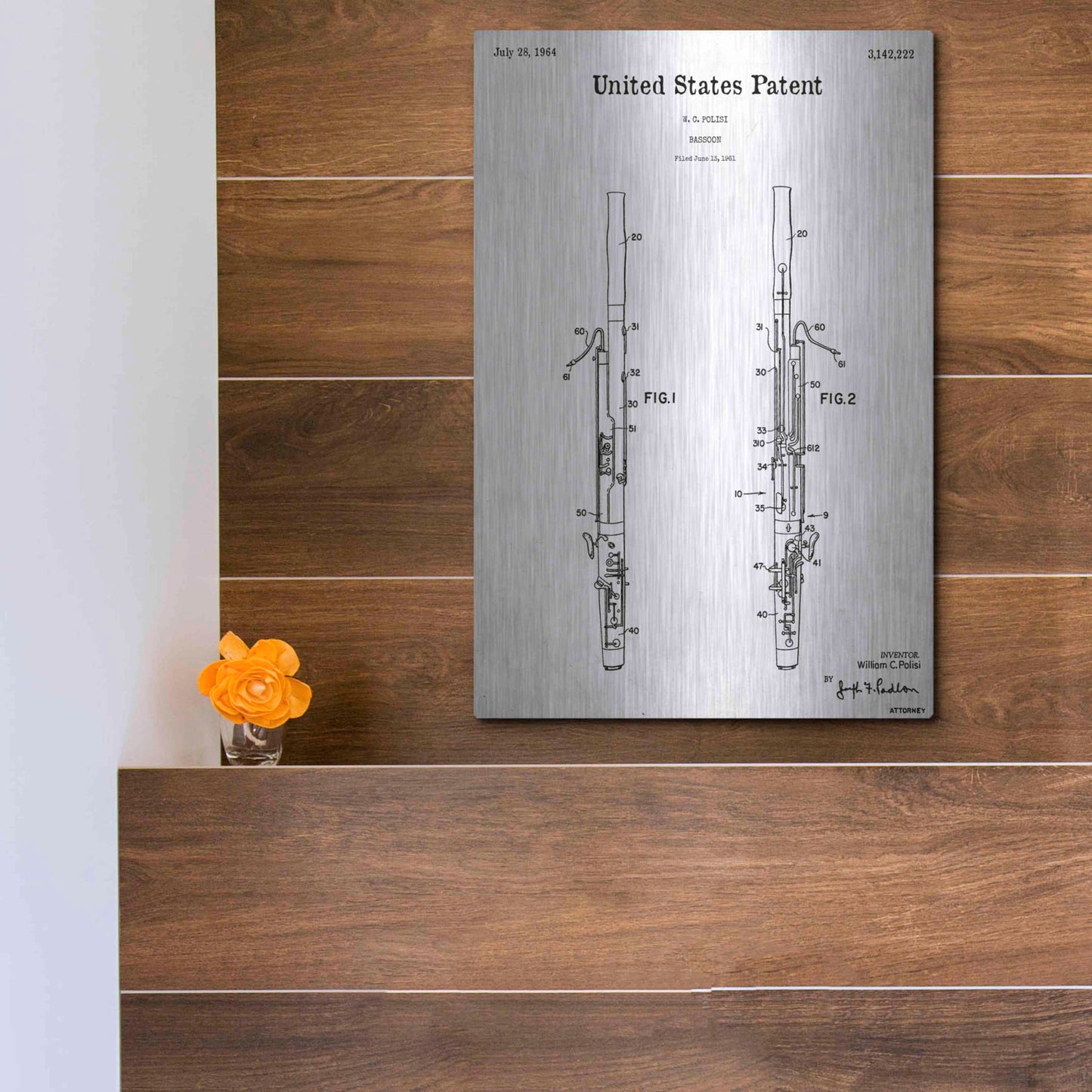 Luxe Metal Art 'Bassoon Blueprint Patent White' Acrylic Glass Wall Art,12x16