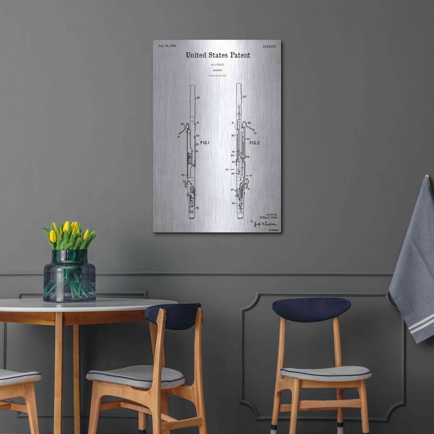 Luxe Metal Art 'Bassoon Blueprint Patent White' Acrylic Glass Wall Art,24x36