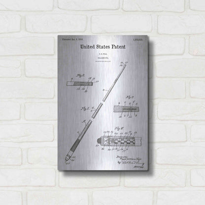 Luxe Metal Art 'Billard Cue Blueprint Patent White' Acrylic Glass Wall Art,12x16