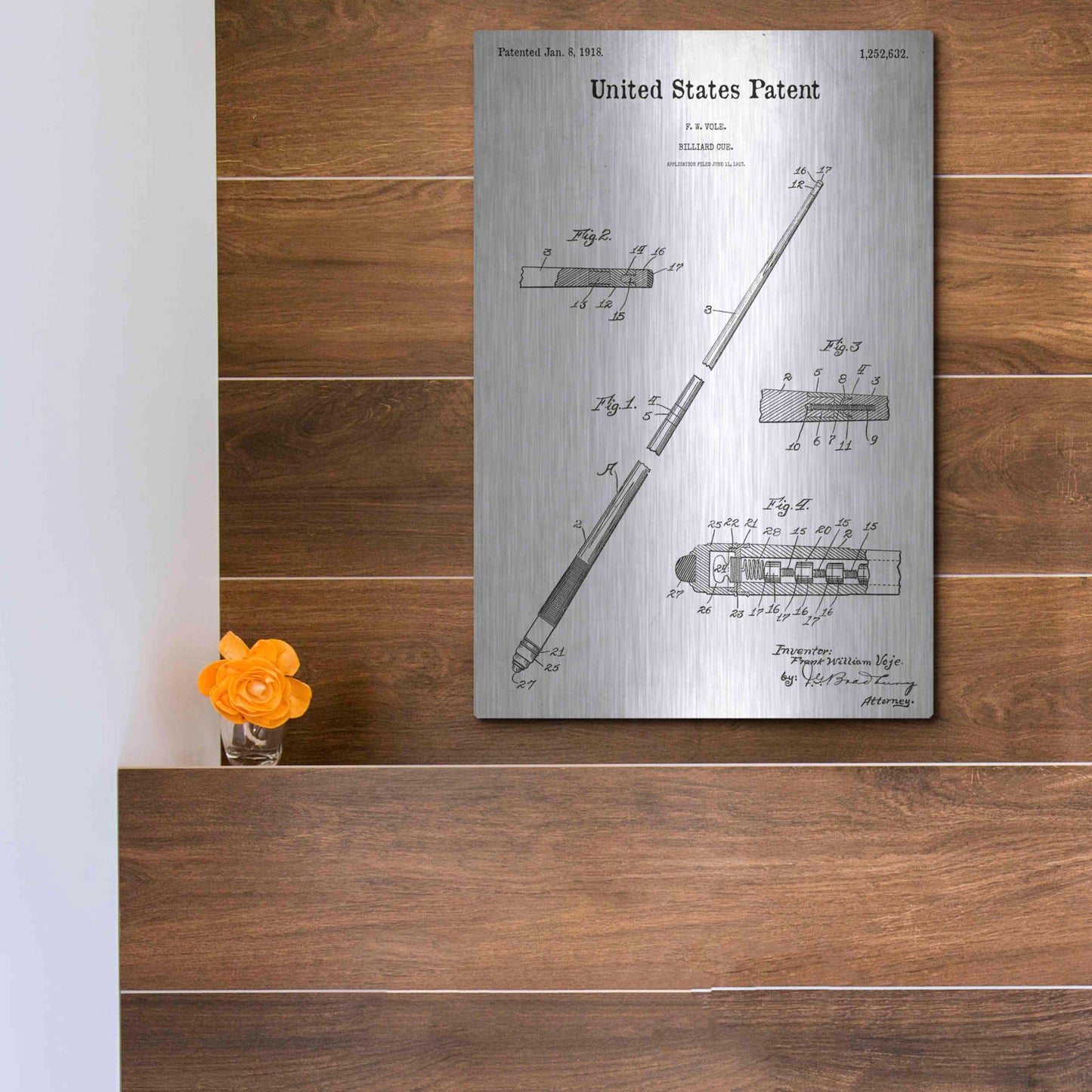 Luxe Metal Art 'Billard Cue Blueprint Patent White' Acrylic Glass Wall Art,12x16