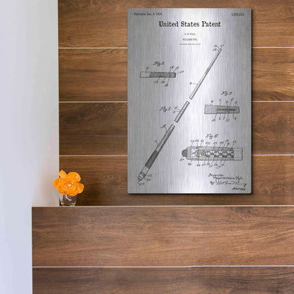 Luxe Metal Art 'Billard Cue Blueprint Patent White' Acrylic Glass Wall Art,12x16