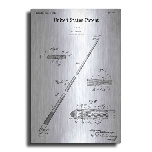 Luxe Metal Art 'Billard Cue Blueprint Patent White' Acrylic Glass Wall Art