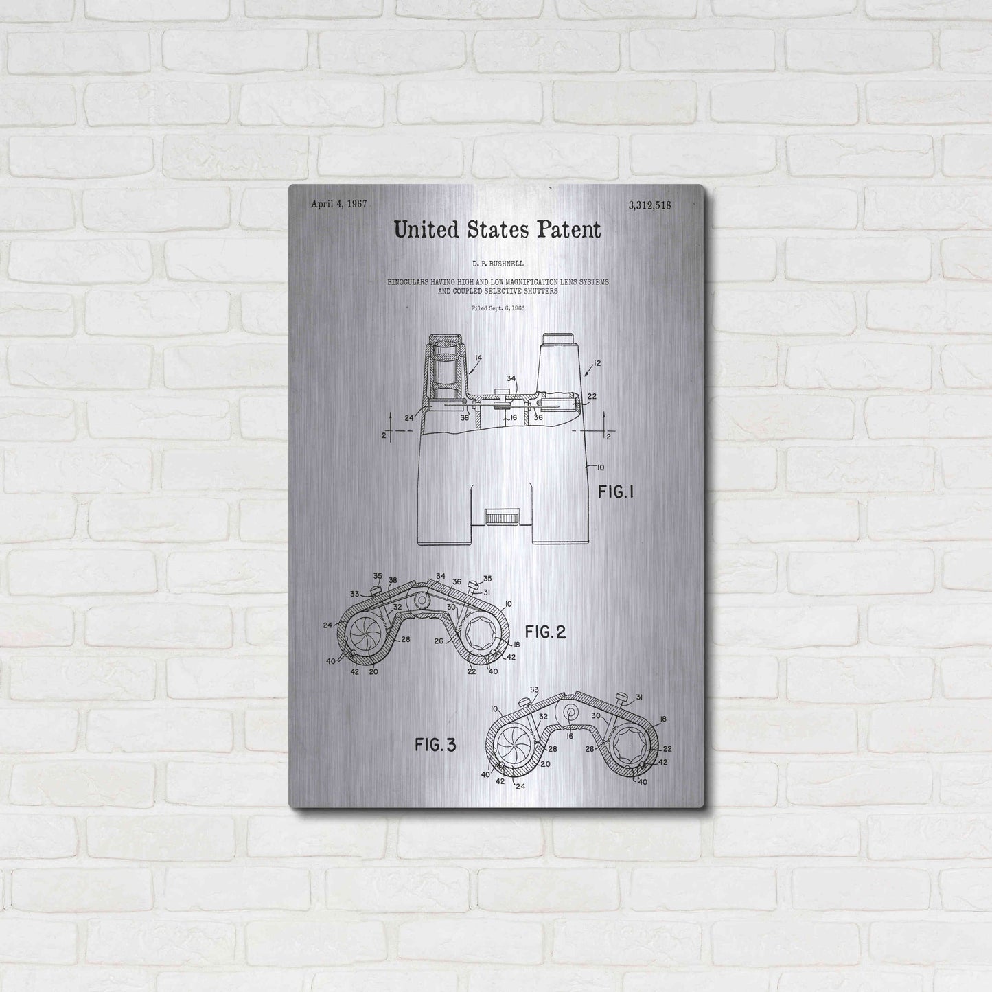 Luxe Metal Art 'Binoculars Blueprint Patent White' Acrylic Glass Wall Art,24x36