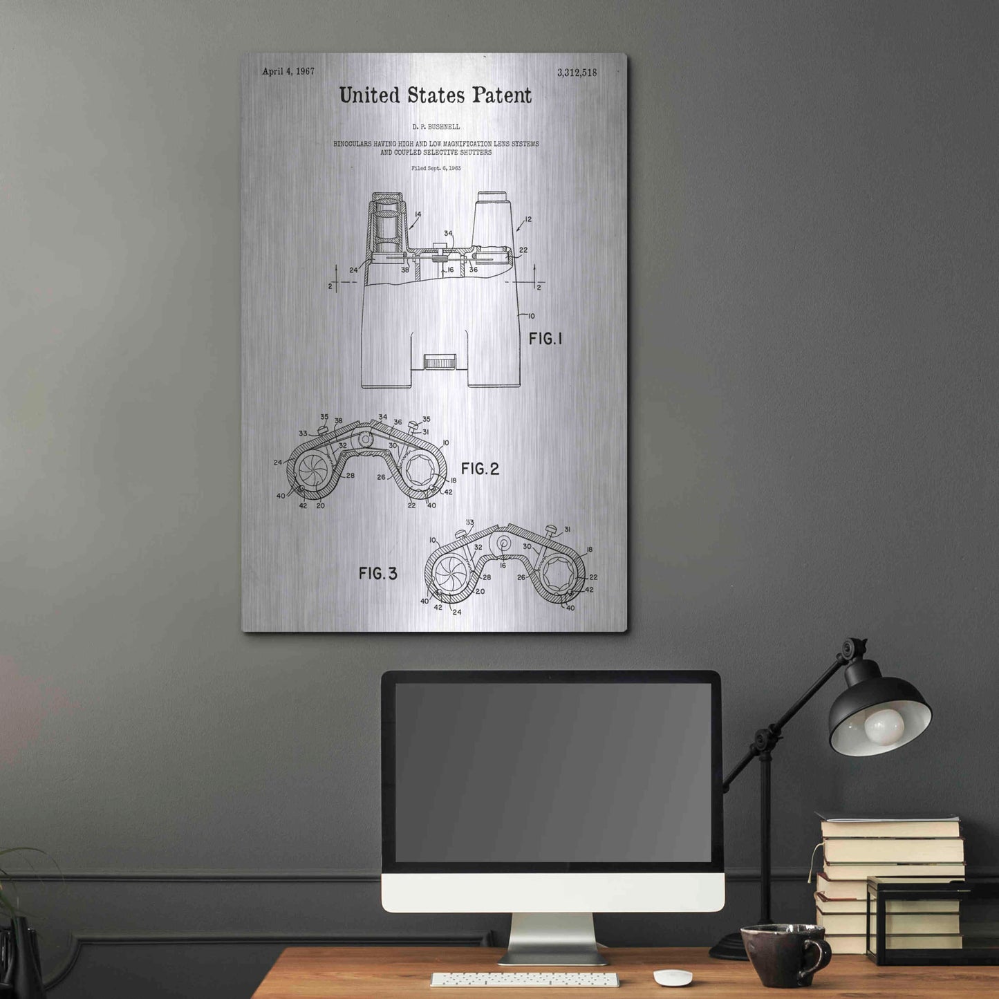 Luxe Metal Art 'Binoculars Blueprint Patent White' Acrylic Glass Wall Art,24x36