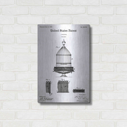 Luxe Metal Art 'Bird Cage Blueprint Patent White' Acrylic Glass Wall Art,16x24