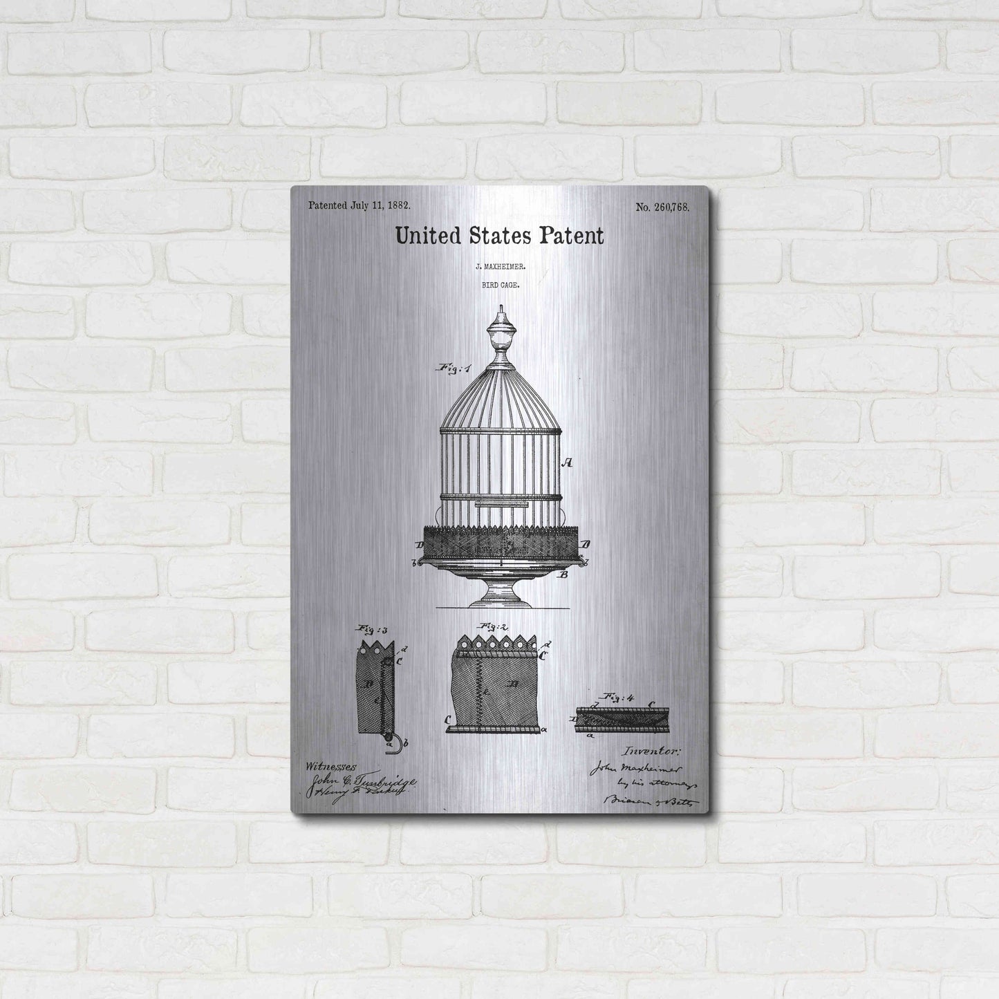 Luxe Metal Art 'Bird Cage Blueprint Patent White' Acrylic Glass Wall Art,24x36