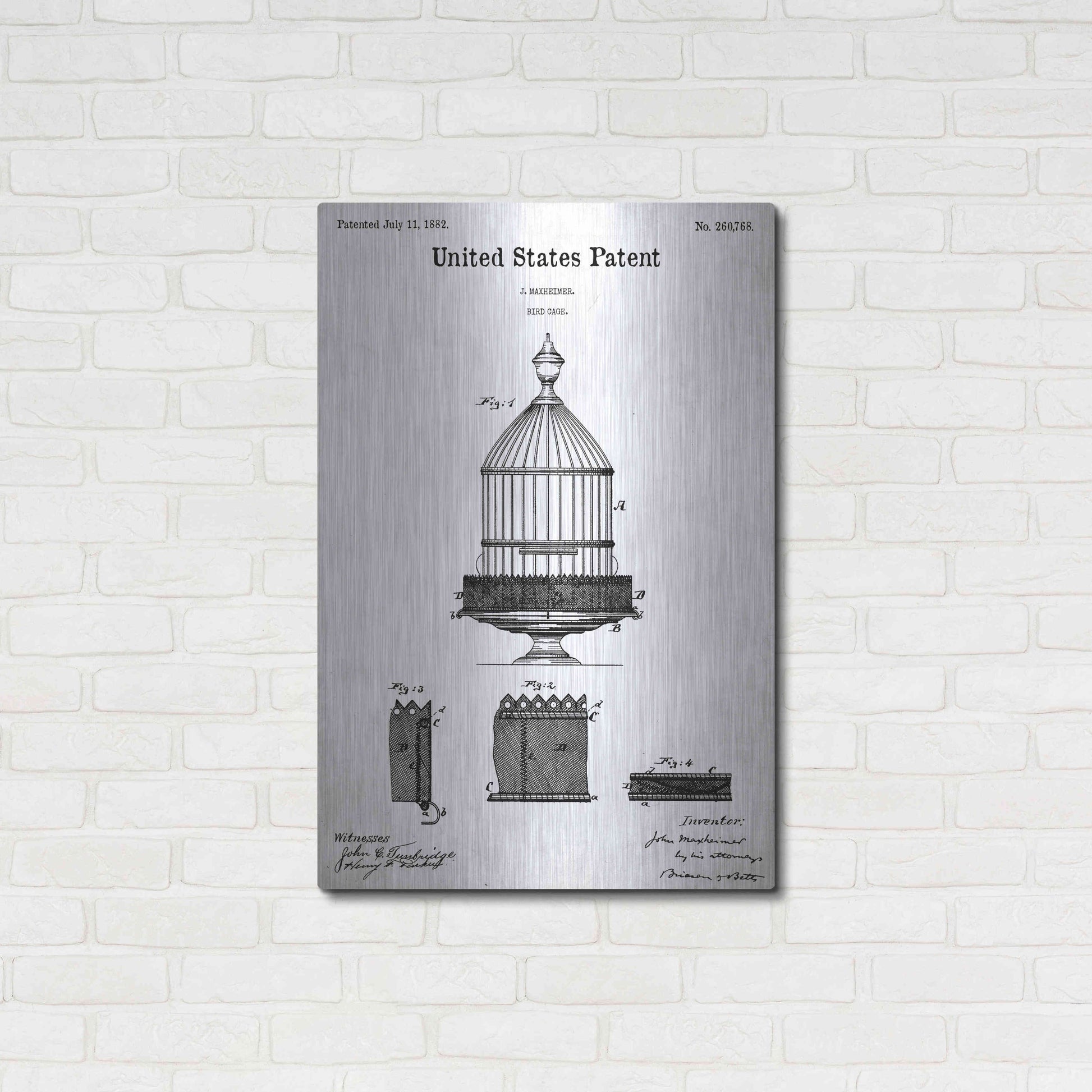 Luxe Metal Art 'Bird Cage Blueprint Patent White' Acrylic Glass Wall Art,24x36