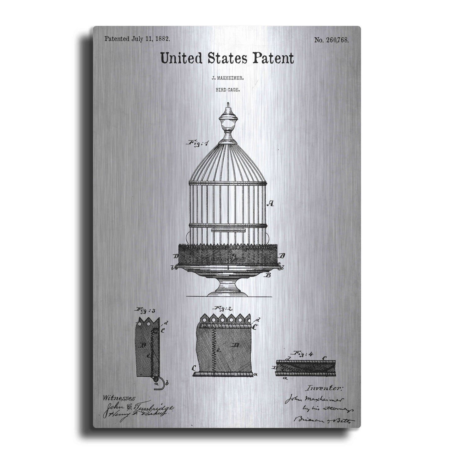 Luxe Metal Art 'Bird Cage Blueprint Patent White' Acrylic Glass Wall Art