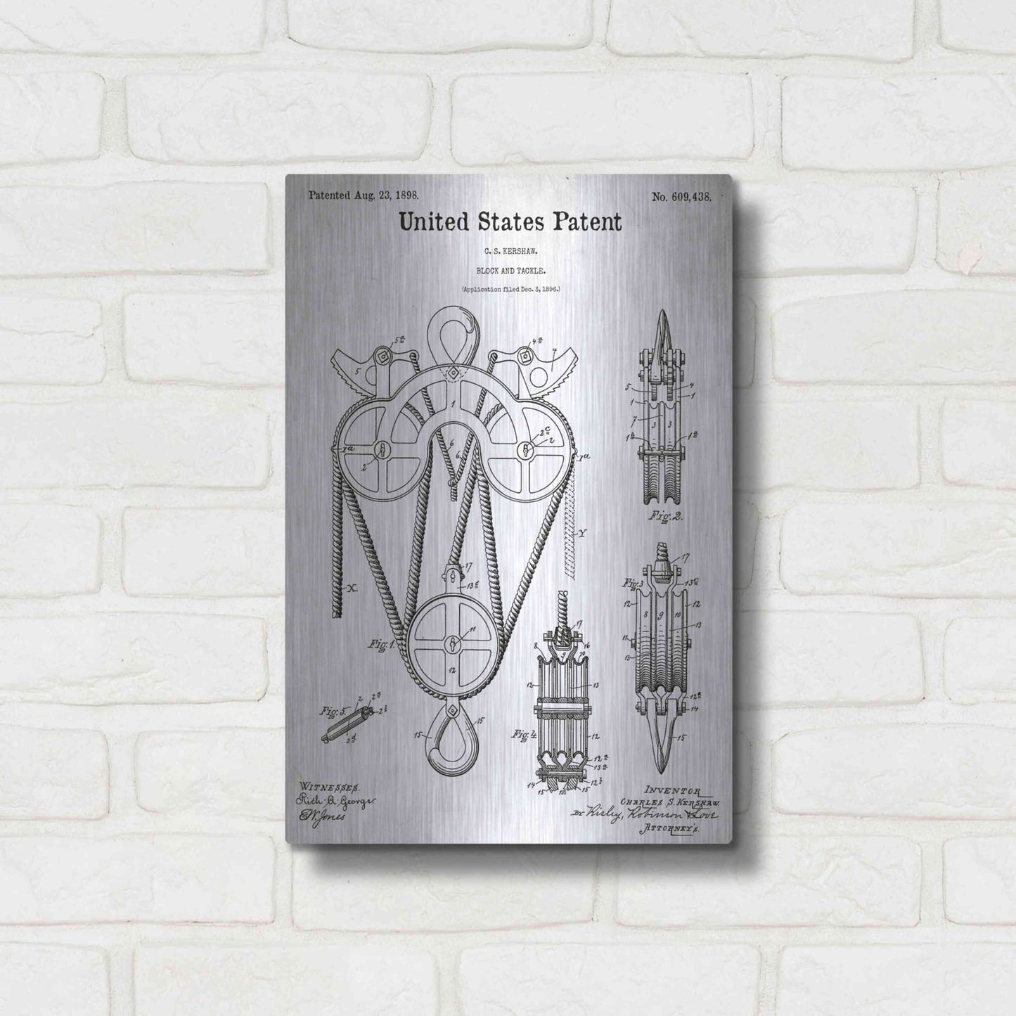 Luxe Metal Art 'Block and Tackle Blueprint Patent White' Acrylic Glass Wall Art,12x16