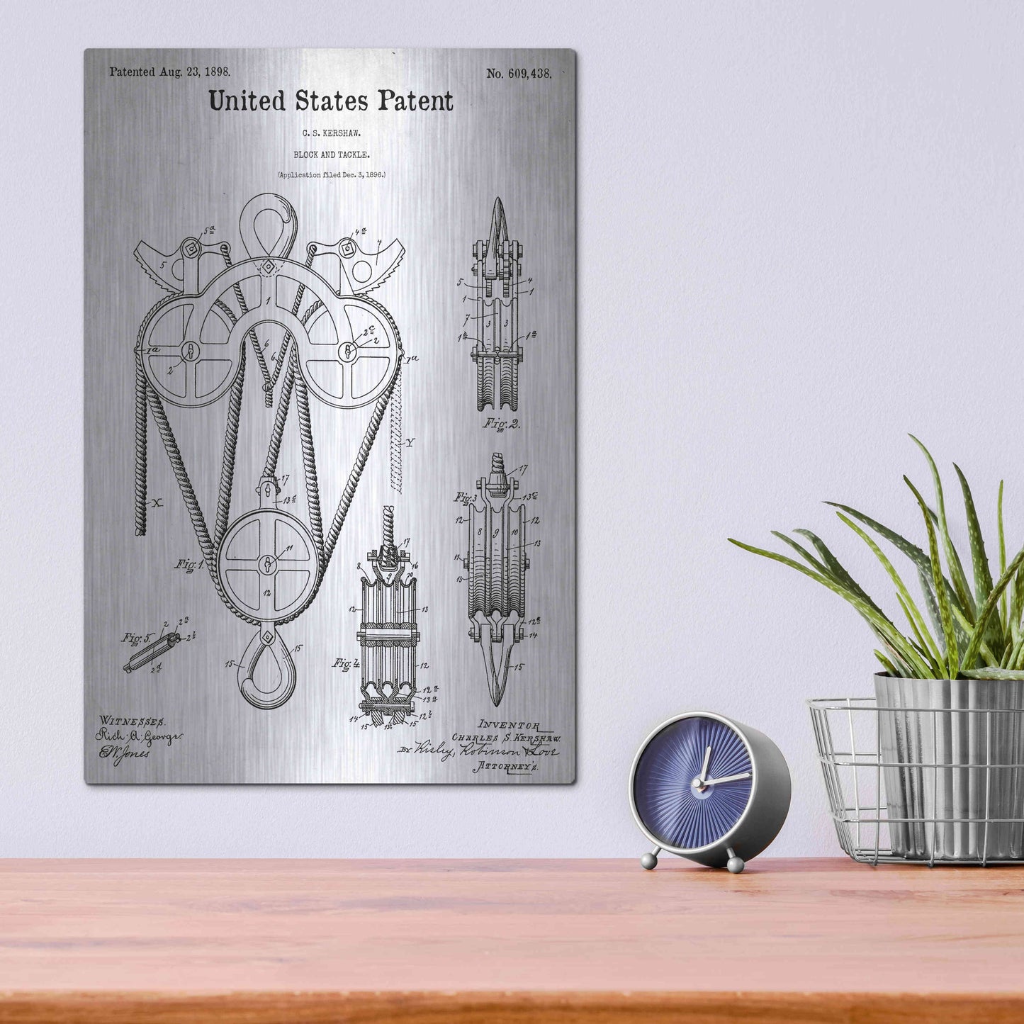 Luxe Metal Art 'Block and Tackle Blueprint Patent White' Acrylic Glass Wall Art,12x16