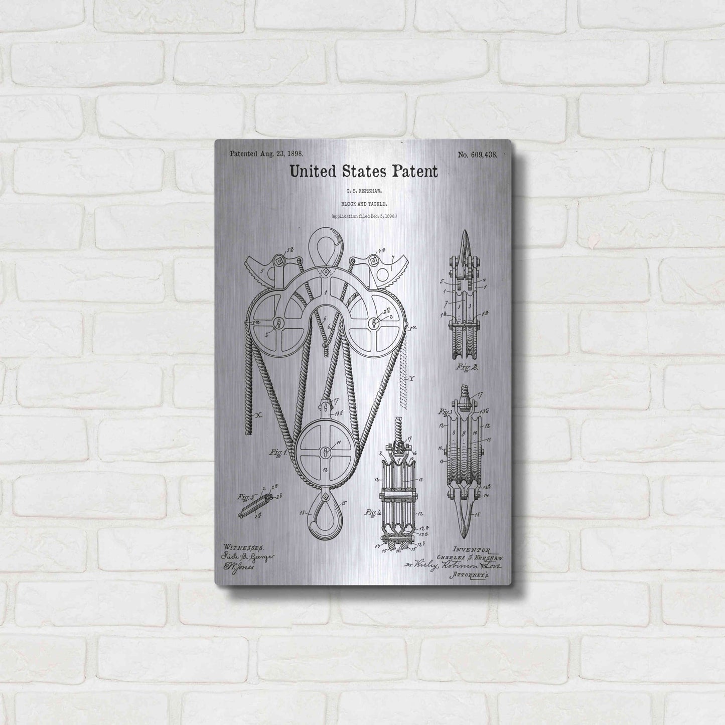 Luxe Metal Art 'Block and Tackle Blueprint Patent White' Acrylic Glass Wall Art,16x24