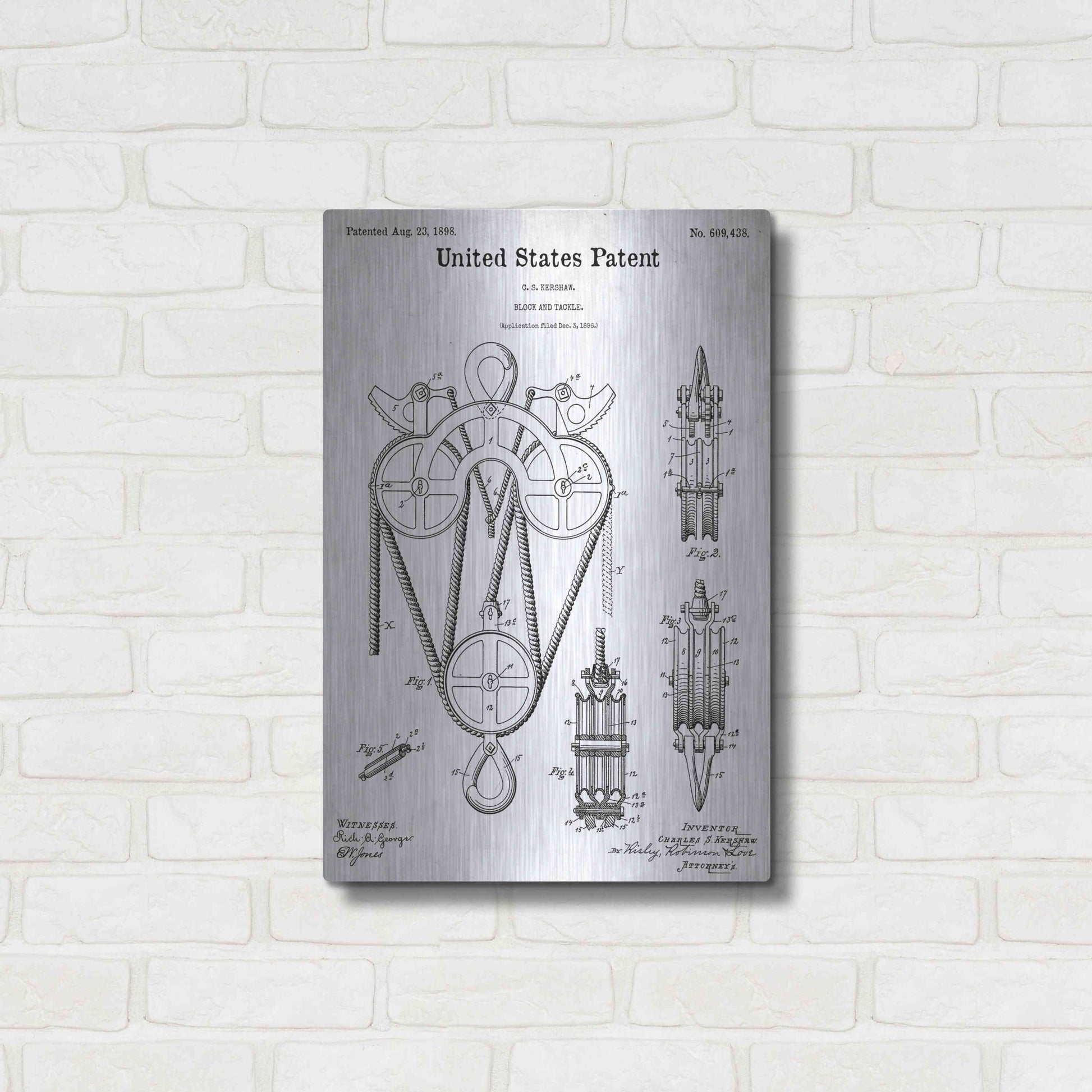 Luxe Metal Art 'Block and Tackle Blueprint Patent White' Acrylic Glass Wall Art,16x24