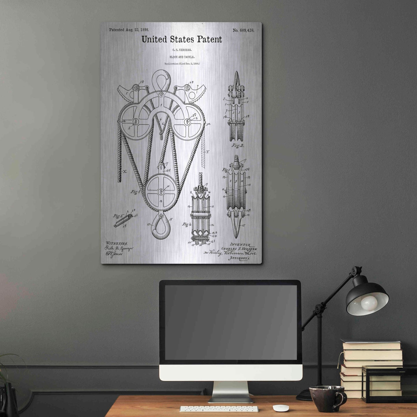 Luxe Metal Art 'Block and Tackle Blueprint Patent White' Acrylic Glass Wall Art,24x36