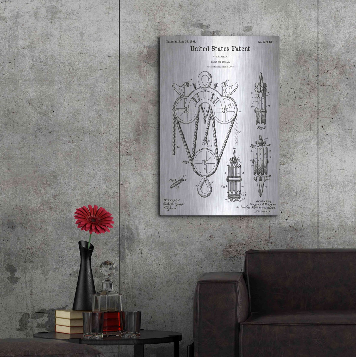 Luxe Metal Art 'Block and Tackle Blueprint Patent White' Acrylic Glass Wall Art,24x36