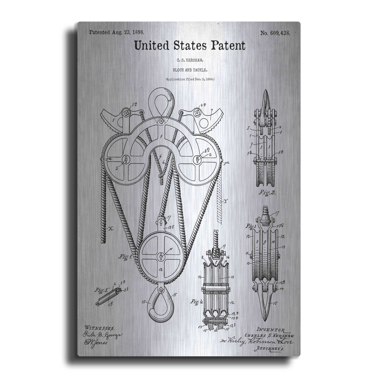 Luxe Metal Art 'Block and Tackle Blueprint Patent White' Acrylic Glass Wall Art