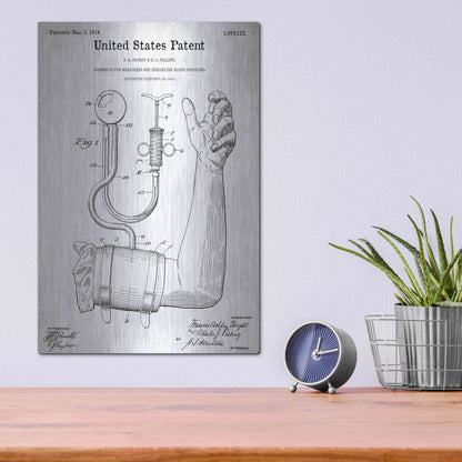 Luxe Metal Art 'Blood Pressure Pump Blueprint Patent White' Acrylic Glass Wall Art,12x16