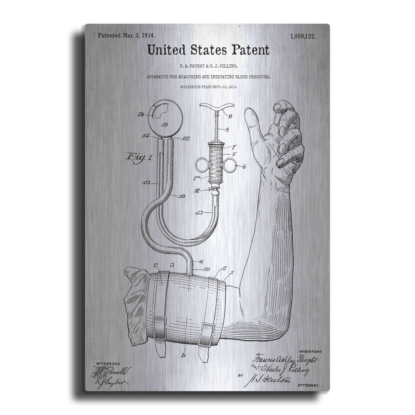 Luxe Metal Art 'Blood Pressure Pump Blueprint Patent White' Acrylic Glass Wall Art