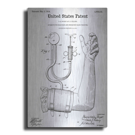 Luxe Metal Art 'Blood Pressure Pump Blueprint Patent White' Acrylic Glass Wall Art