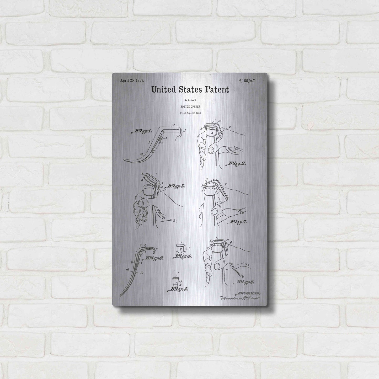 Luxe Metal Art 'Bottle Opener Blueprint Patent White' Acrylic Glass Wall Art,16x24