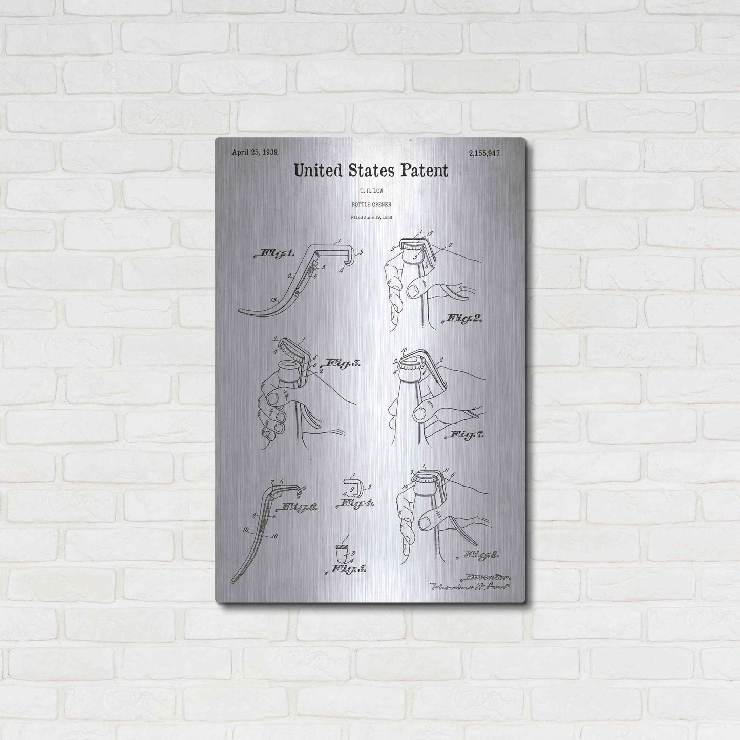 Luxe Metal Art 'Bottle Opener Blueprint Patent White' Acrylic Glass Wall Art,24x36