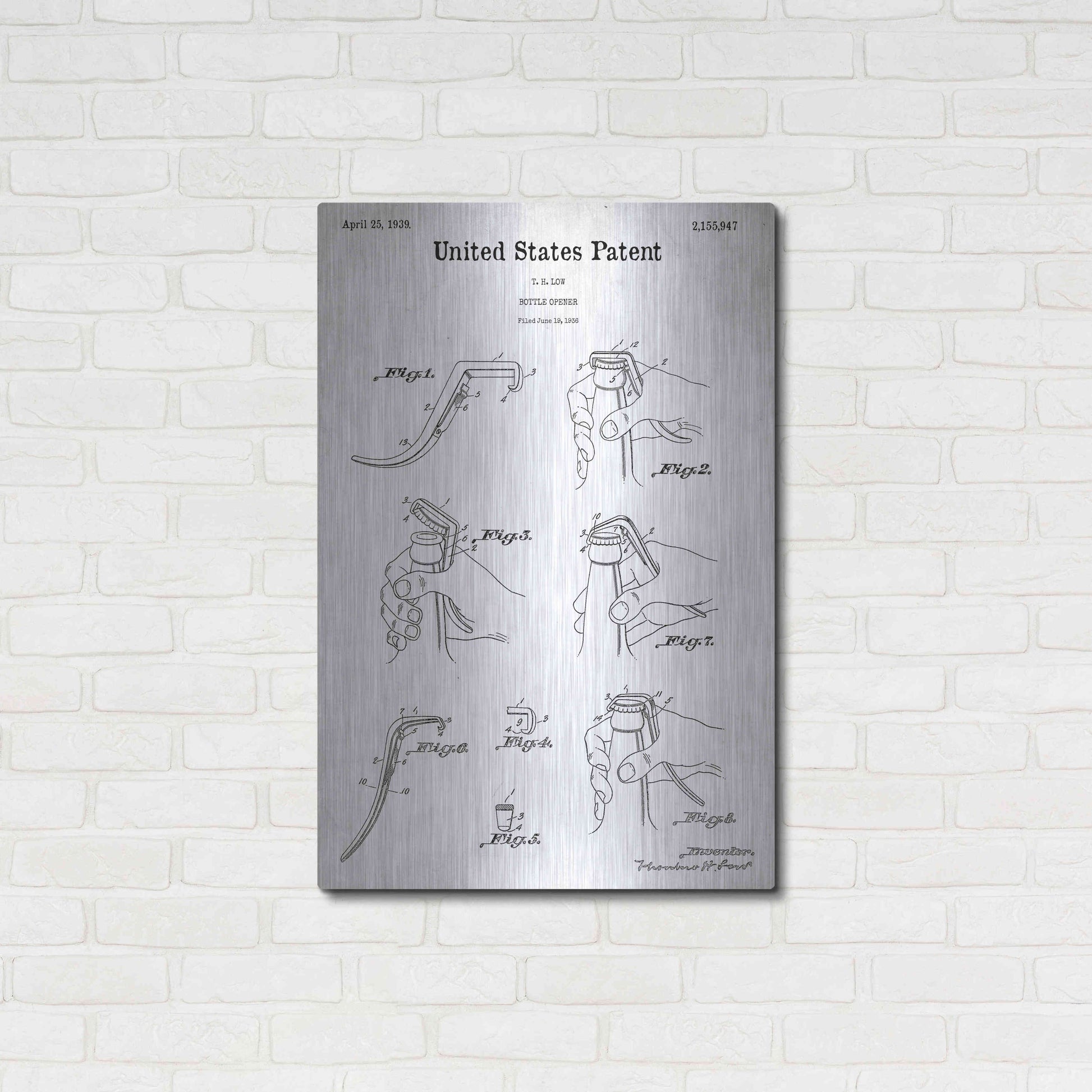 Luxe Metal Art 'Bottle Opener Blueprint Patent White' Acrylic Glass Wall Art,24x36