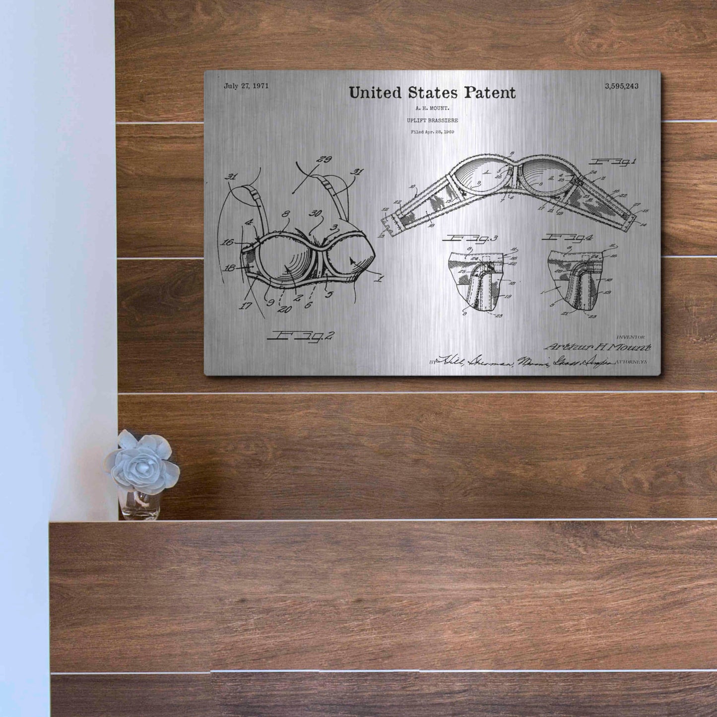 Luxe Metal Art 'Push-up Bra Blueprint Patent White' Acrylic Glass Wall Art,16x12