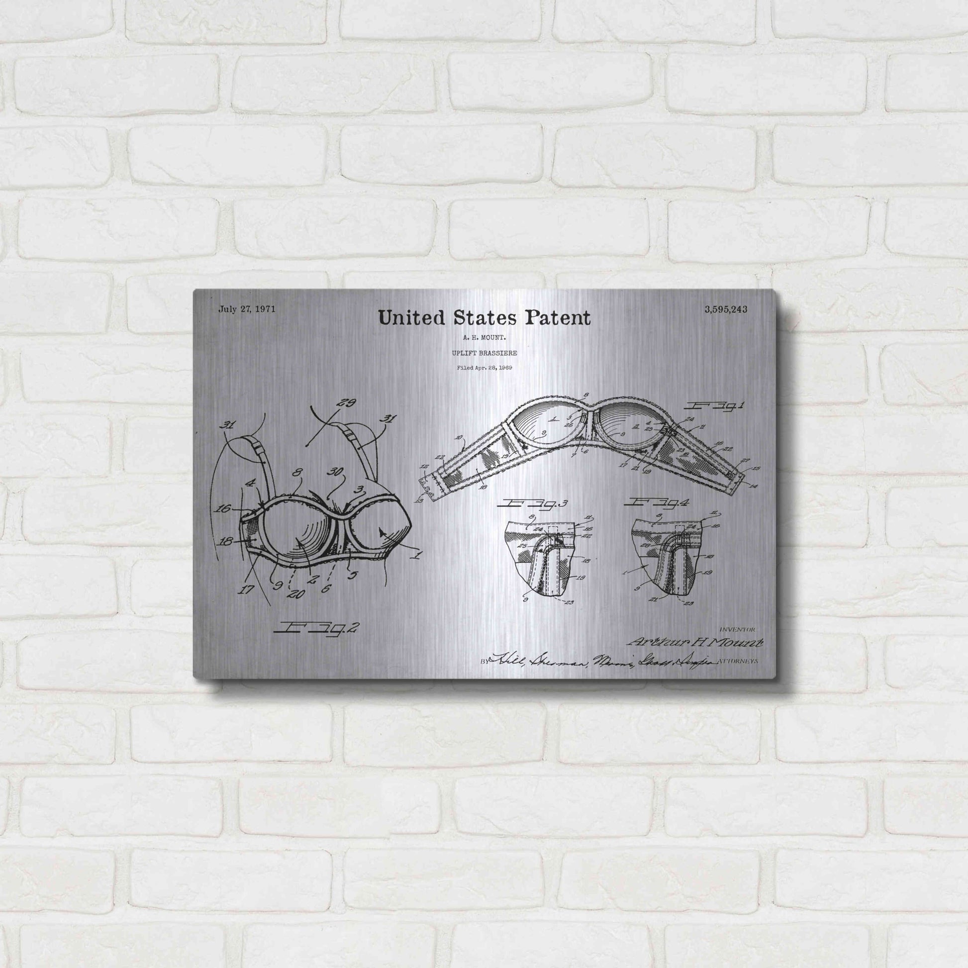 Luxe Metal Art 'Push-up Bra Blueprint Patent White' Acrylic Glass Wall Art,24x16