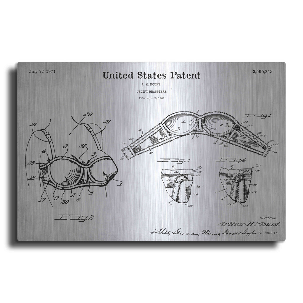 Luxe Metal Art 'Push-up Bra Blueprint Patent White' Metal Wall Art