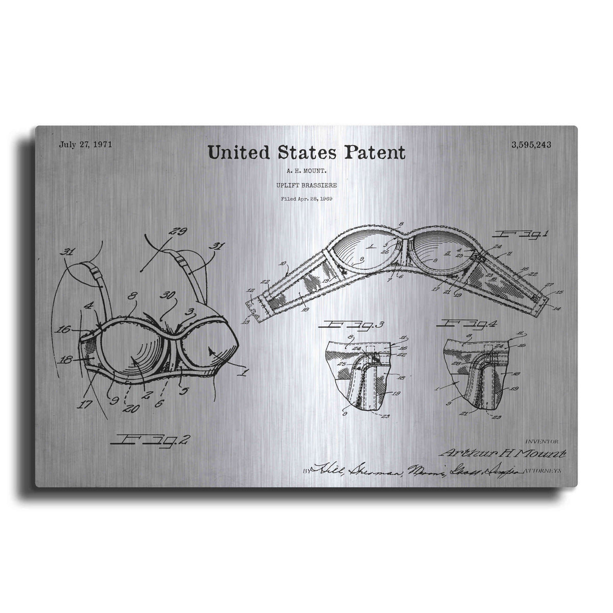 Luxe Metal Art 'Push-up Bra Blueprint Patent White' Metal Wall Art