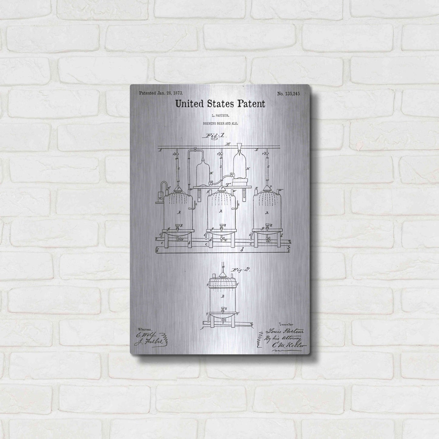 Luxe Metal Art 'Brewing Beer and Ale Blueprint Patent White' Acrylic Glass Wall Art,16x24