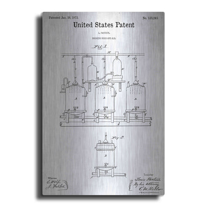 Luxe Metal Art 'Brewing Beer and Ale Blueprint Patent White' Acrylic Glass Wall Art