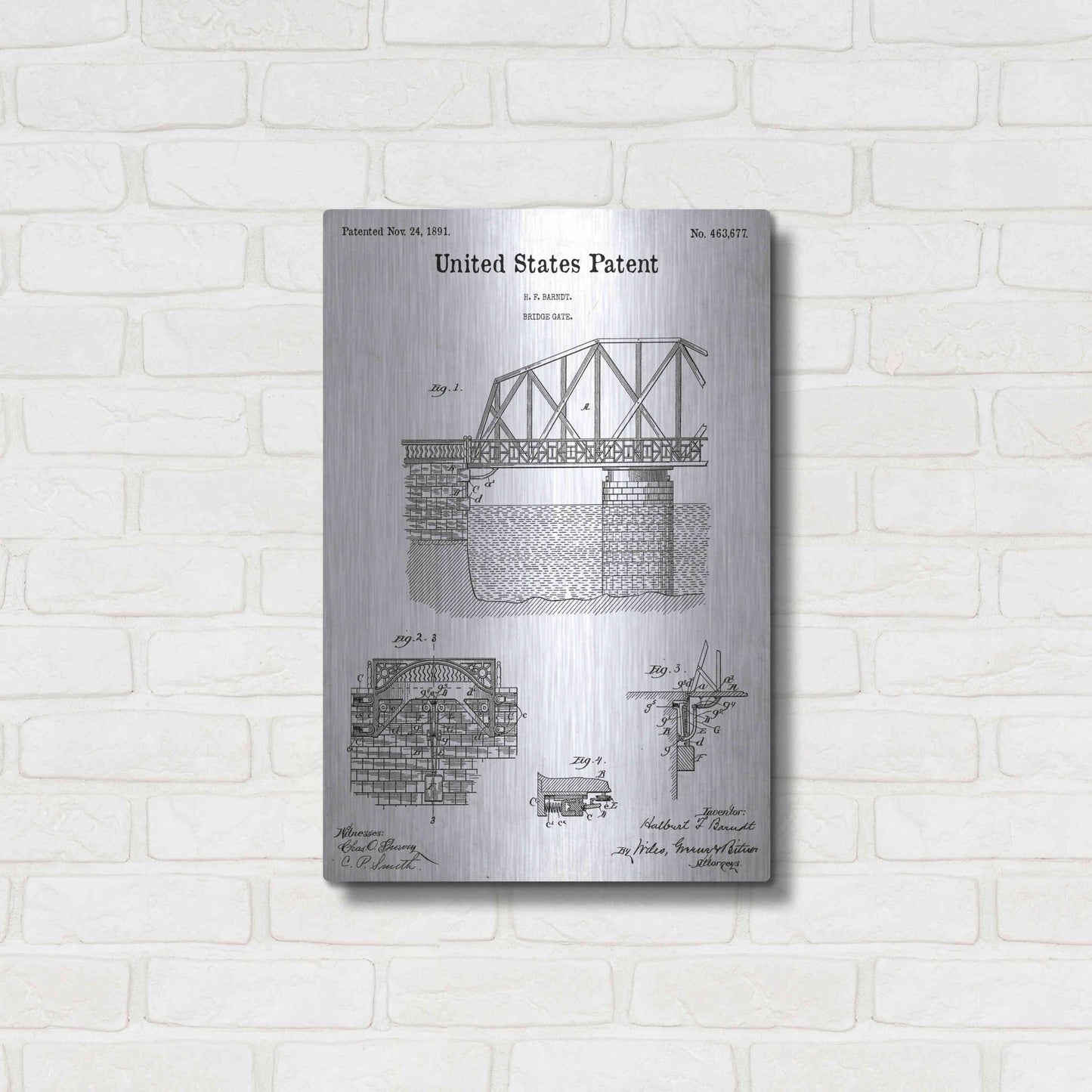 Luxe Metal Art 'Bridge Gate Blueprint Patent White' Acrylic Glass Wall Art,16x24