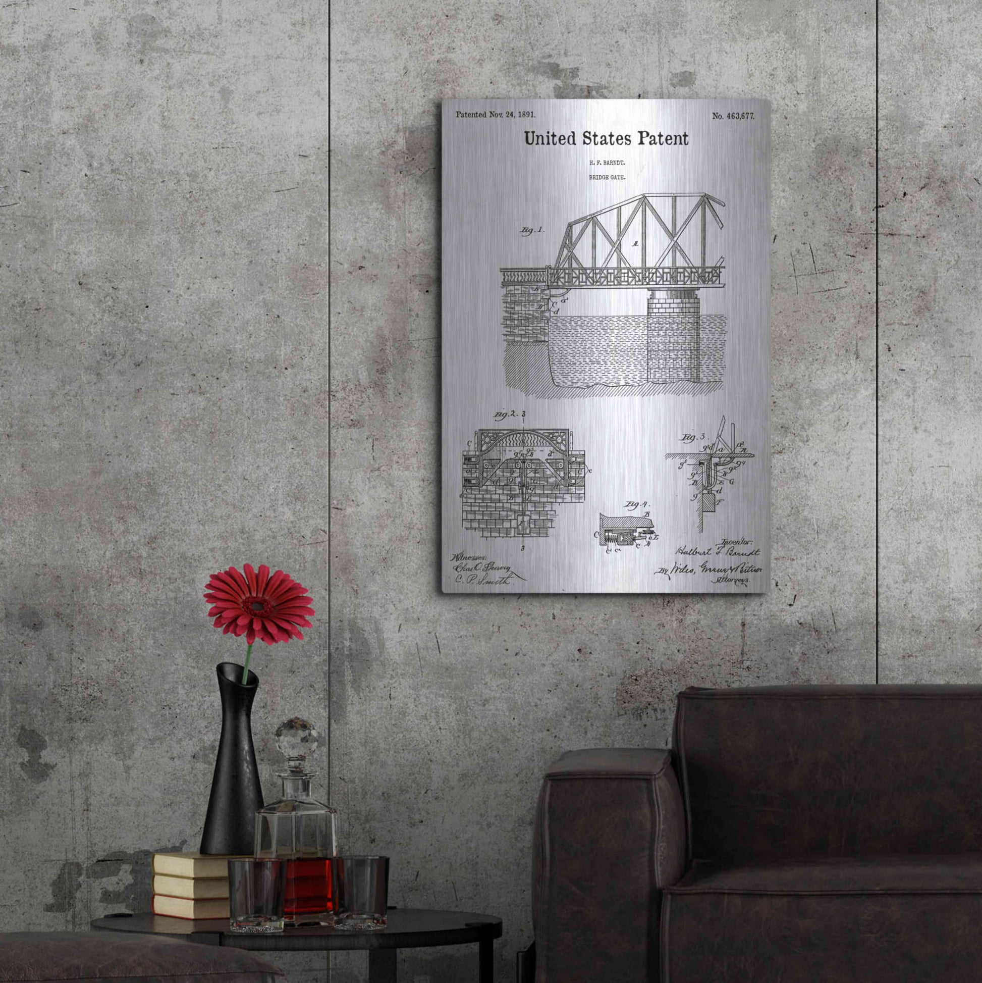 Luxe Metal Art 'Bridge Gate Blueprint Patent White' Acrylic Glass Wall Art,24x36