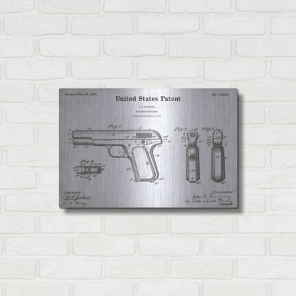 Luxe Metal Art 'Pistol Blueprint Patent White' Acrylic Glass Wall Art,24x16