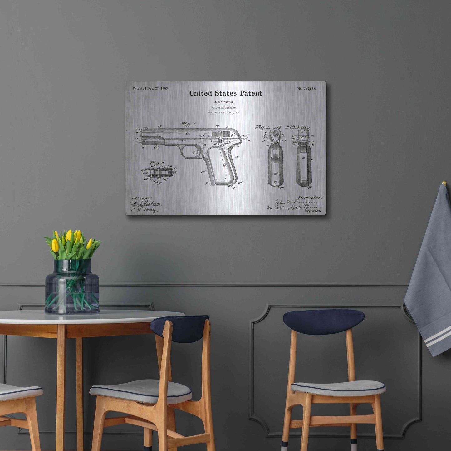 Luxe Metal Art 'Pistol Blueprint Patent White' Acrylic Glass Wall Art,36x24