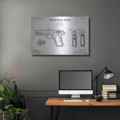 Luxe Metal Art 'Pistol Blueprint Patent White' Acrylic Glass Wall Art,36x24