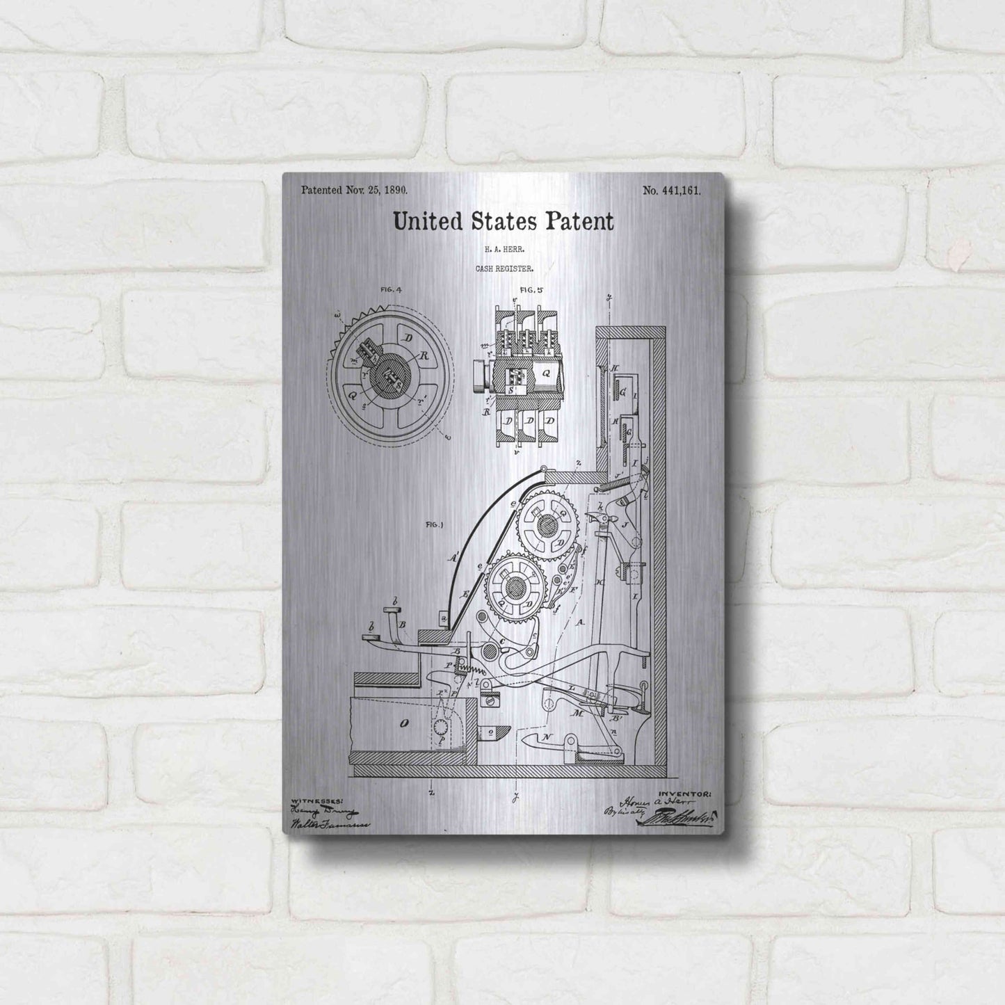 Luxe Metal Art 'Cash Register Blueprint Patent White' Acrylic Glass Wall Art,12x16