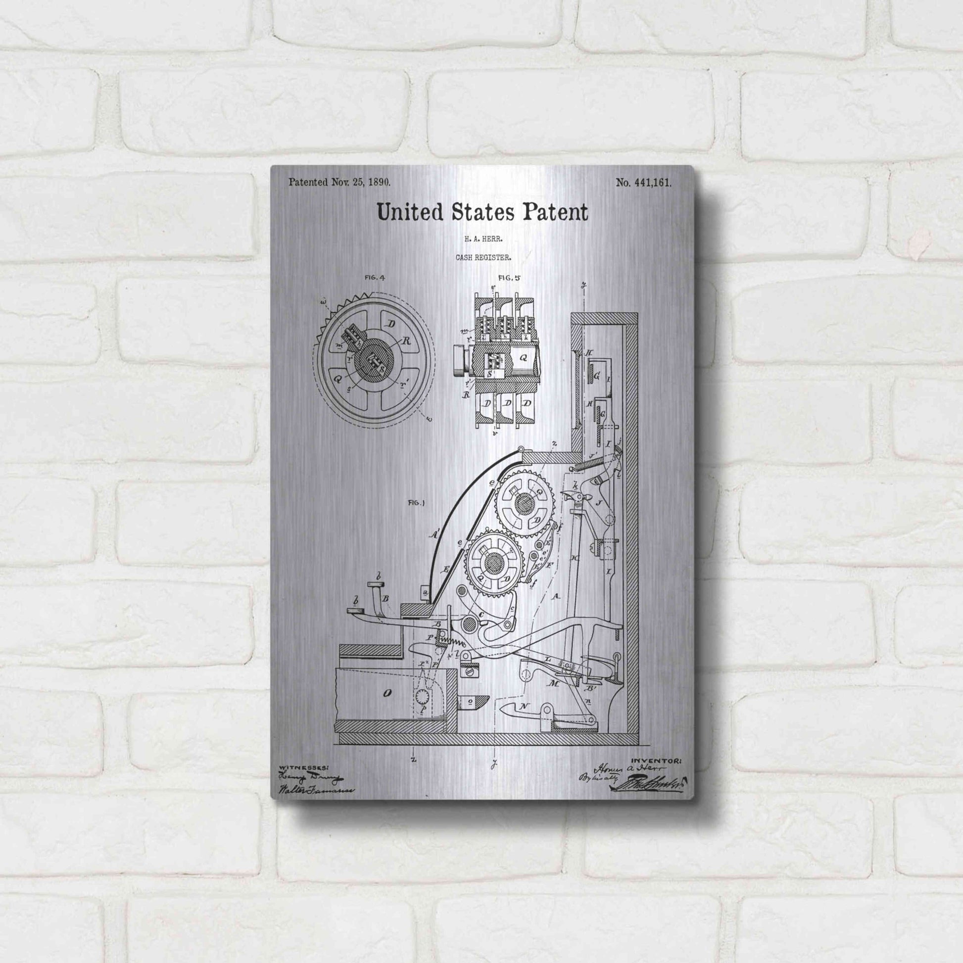 Luxe Metal Art 'Cash Register Blueprint Patent White' Acrylic Glass Wall Art,12x16