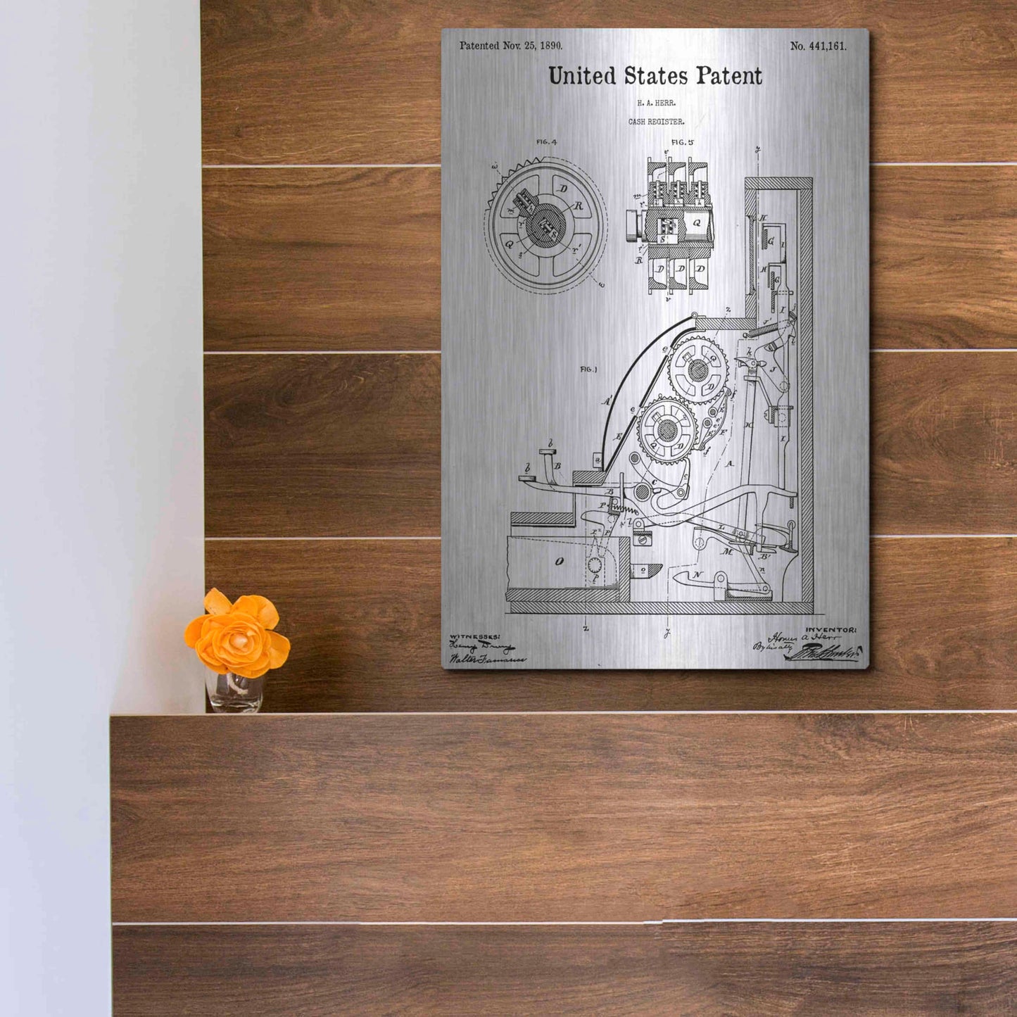 Luxe Metal Art 'Cash Register Blueprint Patent White' Acrylic Glass Wall Art,12x16