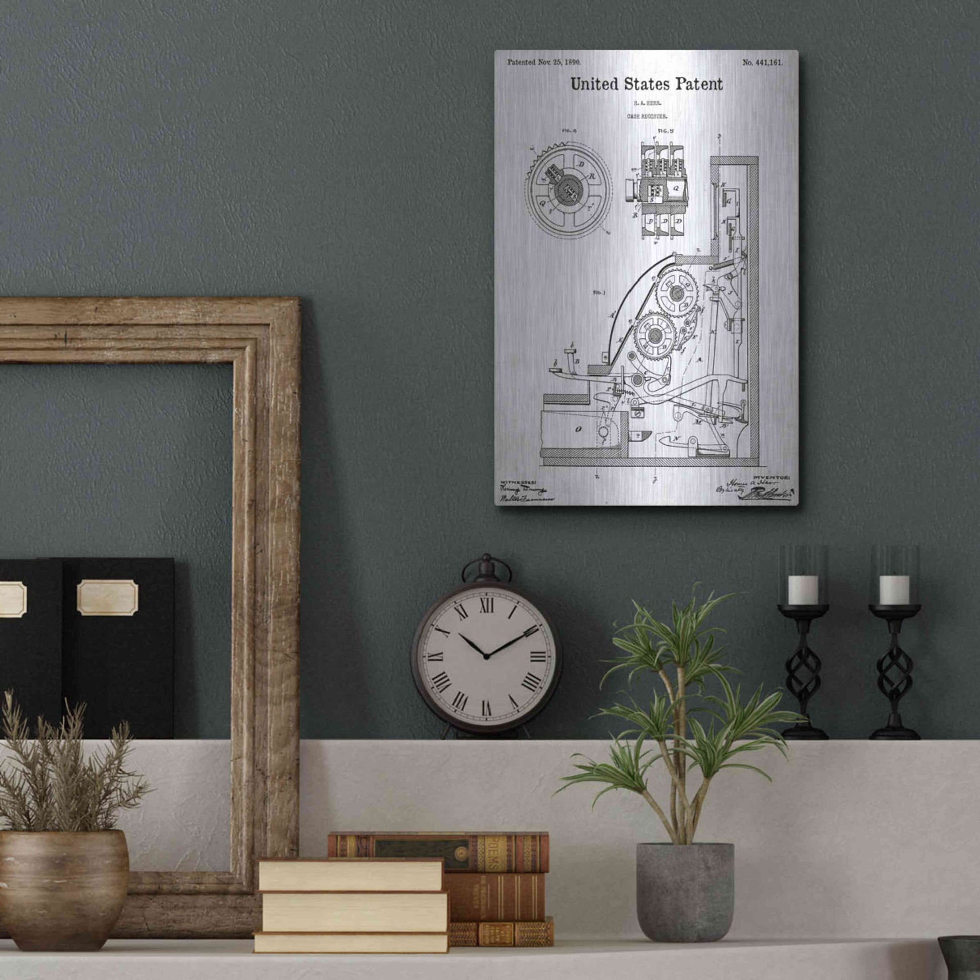 Luxe Metal Art 'Cash Register Blueprint Patent White' Acrylic Glass Wall Art,12x16