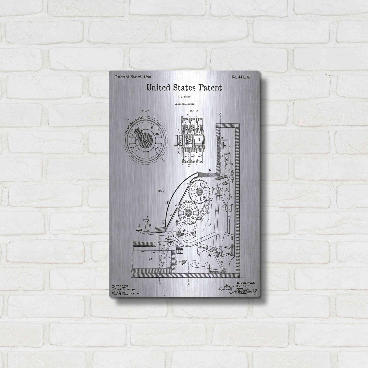 Luxe Metal Art 'Cash Register Blueprint Patent White' Acrylic Glass Wall Art,16x24