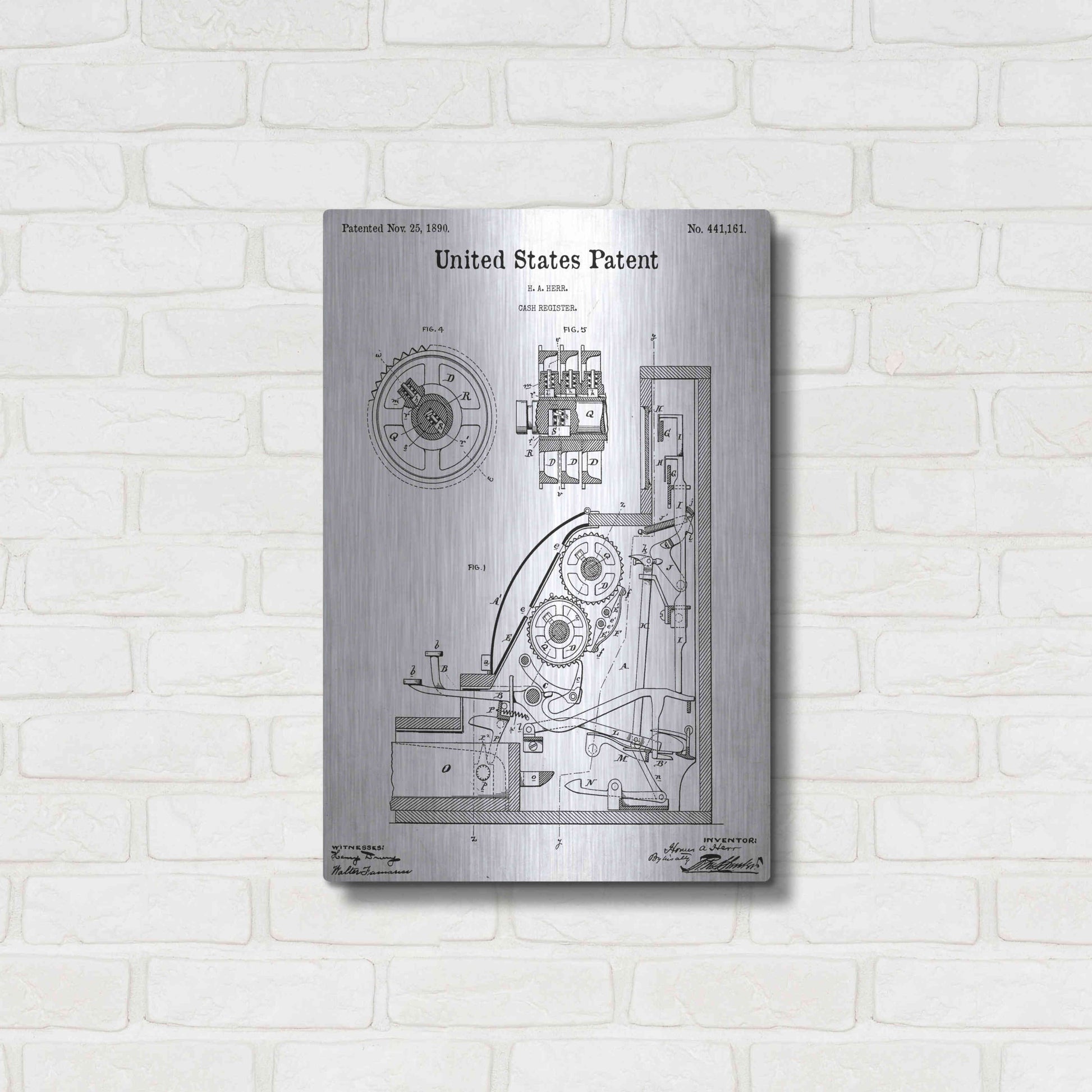 Luxe Metal Art 'Cash Register Blueprint Patent White' Acrylic Glass Wall Art,16x24