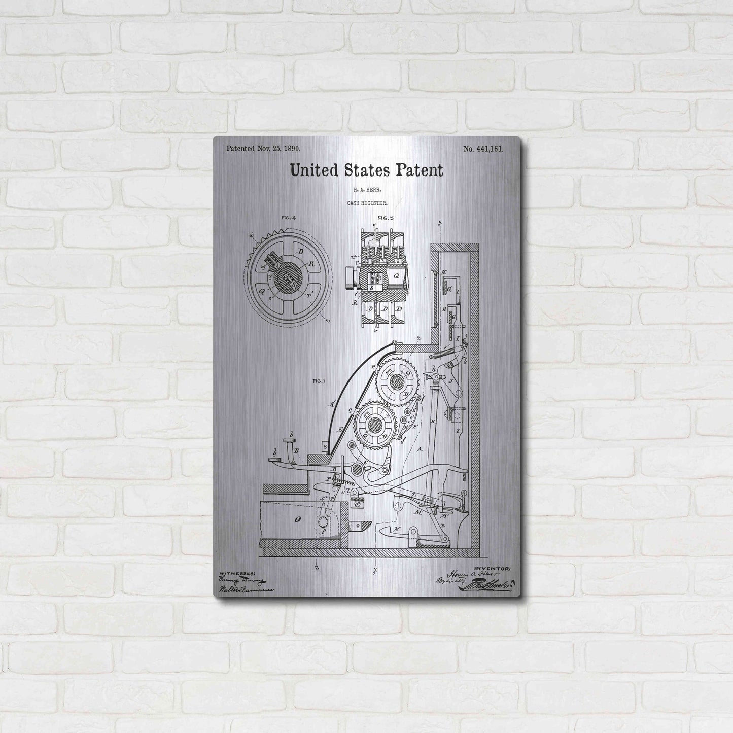 Luxe Metal Art 'Cash Register Blueprint Patent White' Acrylic Glass Wall Art,24x36