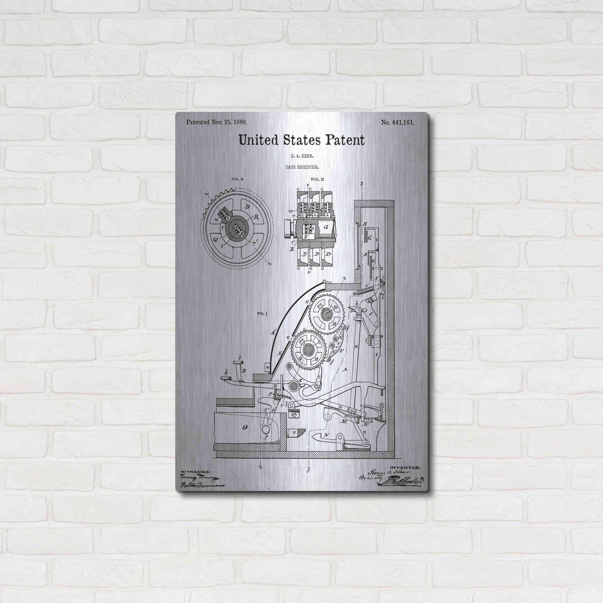 Luxe Metal Art 'Cash Register Blueprint Patent White' Acrylic Glass Wall Art,24x36