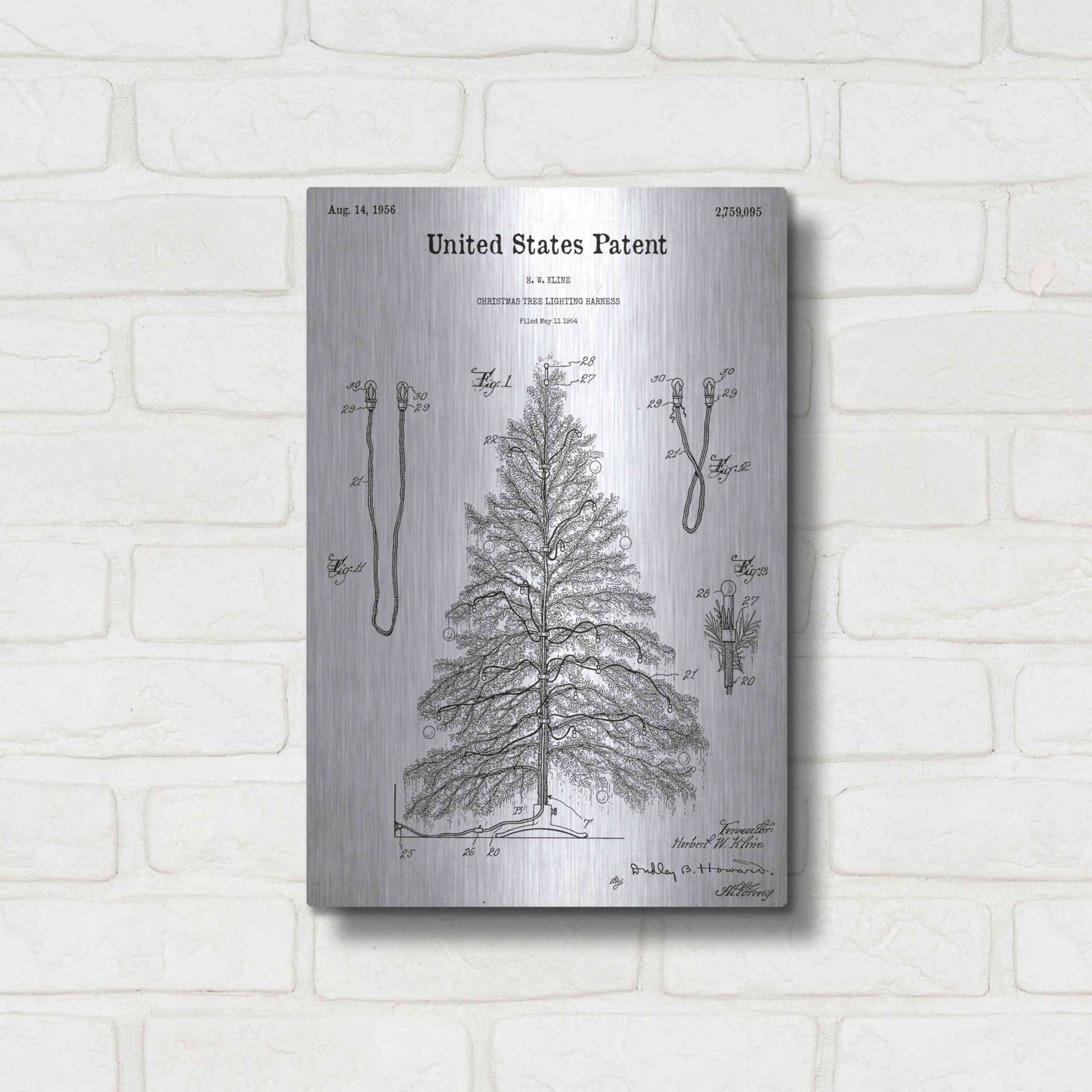 Luxe Metal Art 'Artificial Christmas Tree Blueprint Patent White' Acrylic Glass Wall Art,12x16