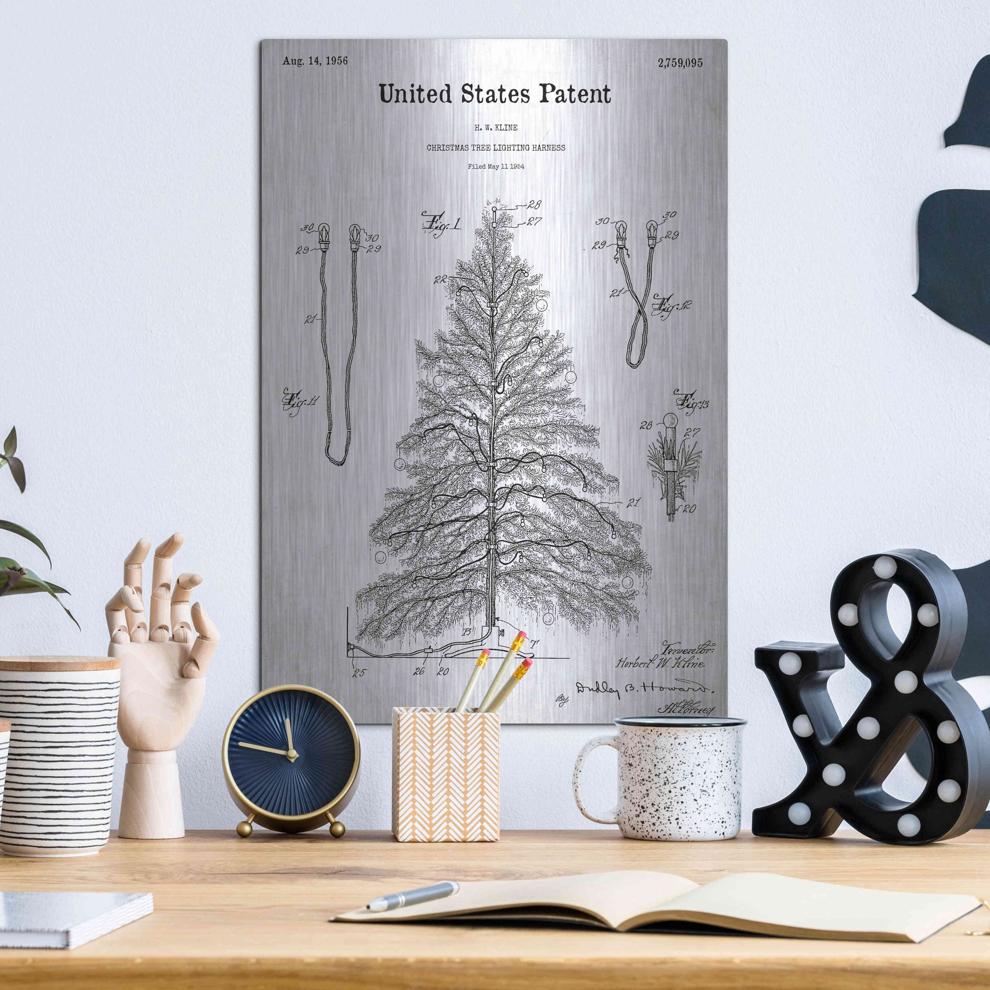 Luxe Metal Art 'Artificial Christmas Tree Blueprint Patent White' Acrylic Glass Wall Art,12x16