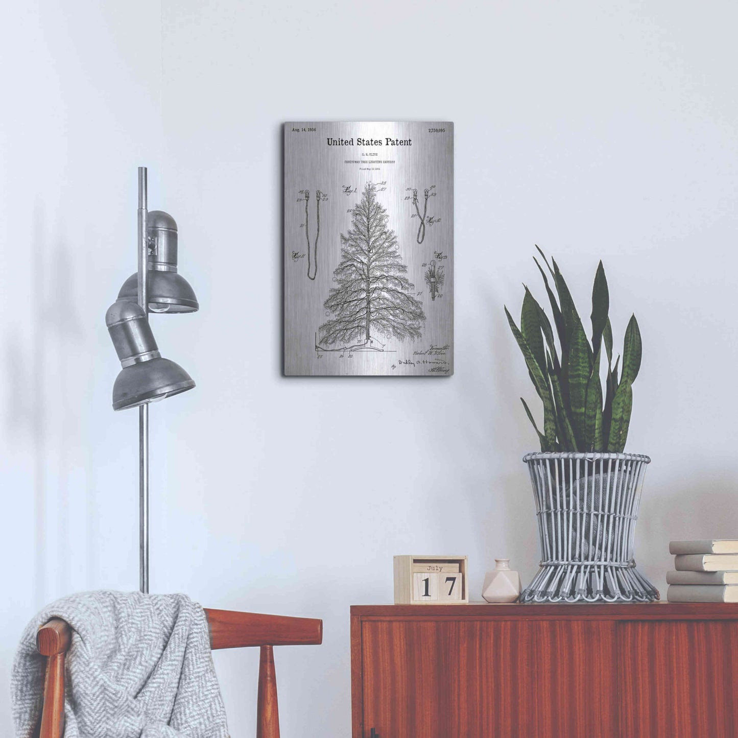 Luxe Metal Art 'Artificial Christmas Tree Blueprint Patent White' Acrylic Glass Wall Art,16x24