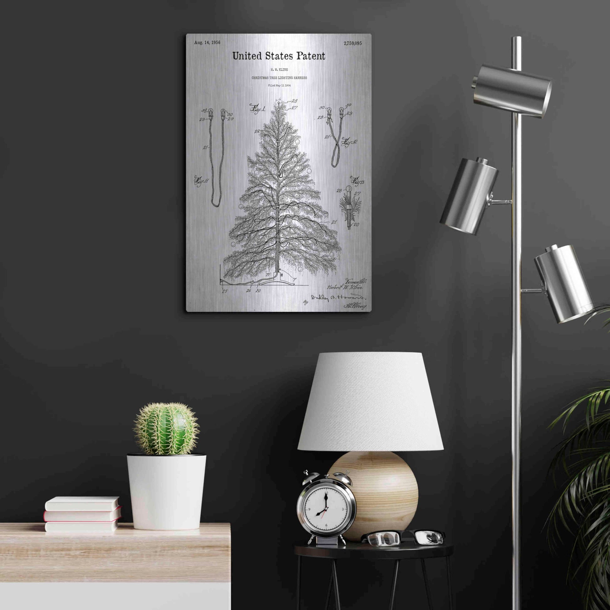 Luxe Metal Art 'Artificial Christmas Tree Blueprint Patent White' Acrylic Glass Wall Art,16x24