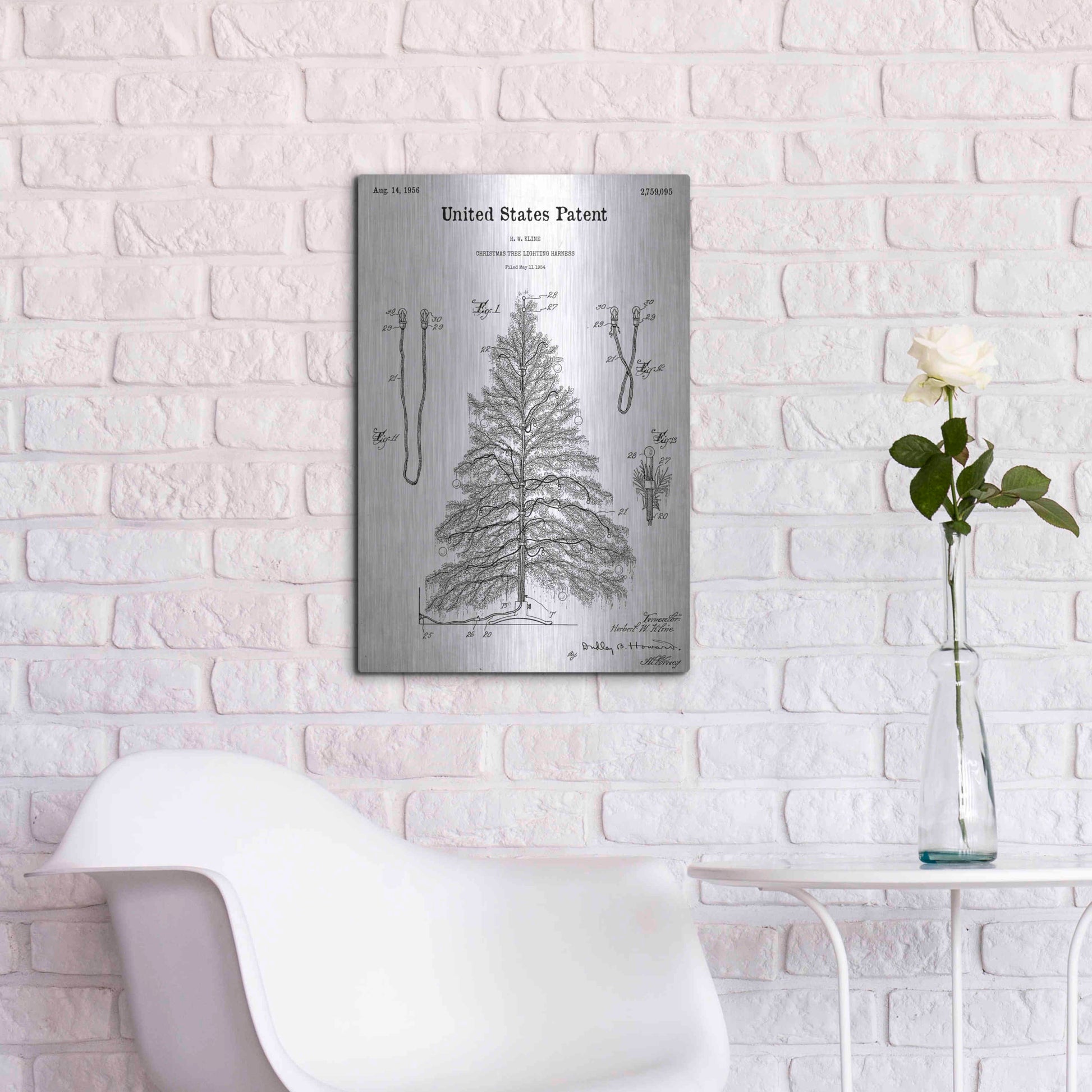 Luxe Metal Art 'Artificial Christmas Tree Blueprint Patent White' Acrylic Glass Wall Art,16x24