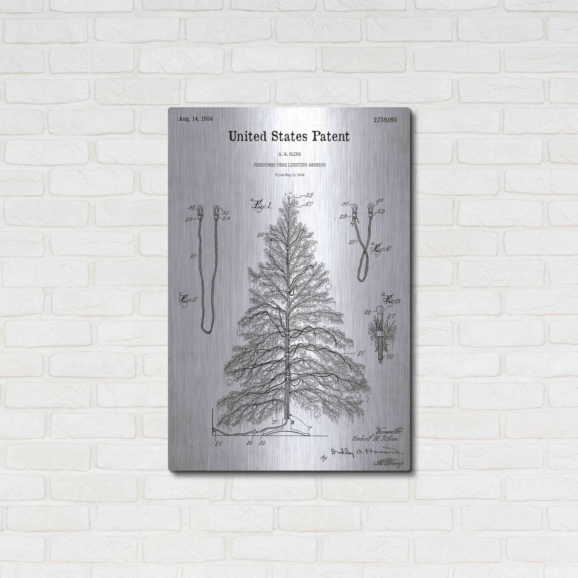 Luxe Metal Art 'Artificial Christmas Tree Blueprint Patent White' Acrylic Glass Wall Art,24x36